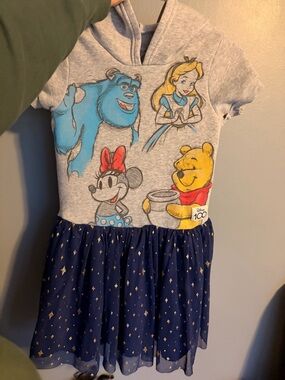 Disney Grey Hooded Dress with Navy Gold Star Tulle Skirt